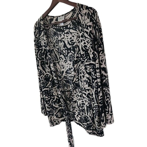 Chicos Travelers Black Beige Tie Front Cardigan Top 3/4 Sleeves Size 3 XL - Picture 4 of 7